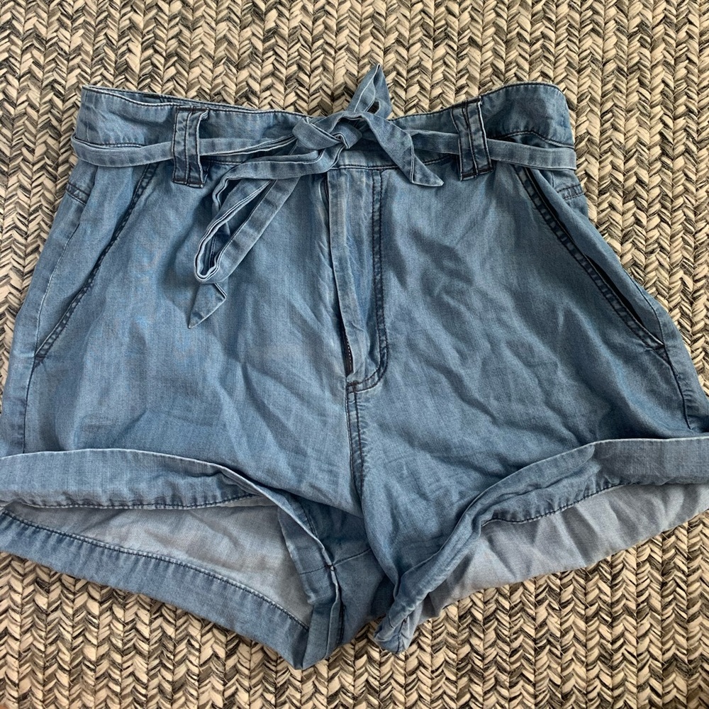 Tie Denim Paperbag Shorts